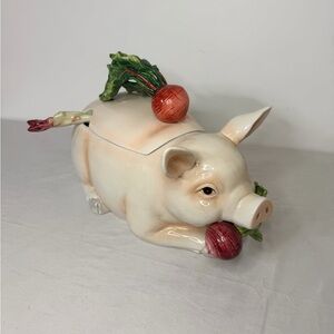 Fitz & Floyd French Market Pig Tureen w/ Original Ladle Vintage Ceramic